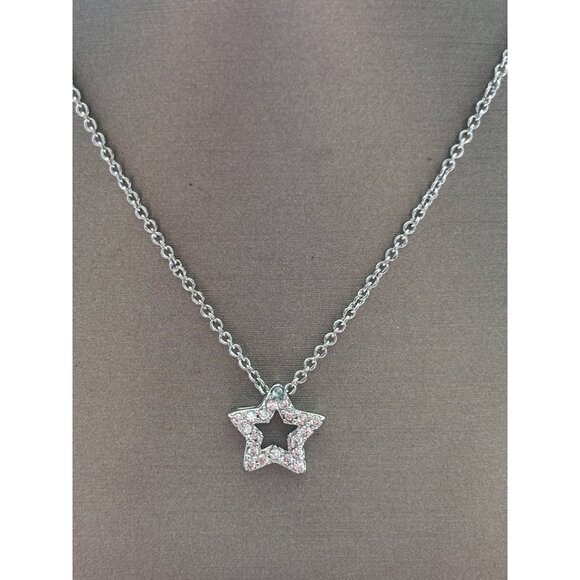 Star-Shaped Pendant Necklace With Rhinestones On Silver Chain - Picture 1 of 5